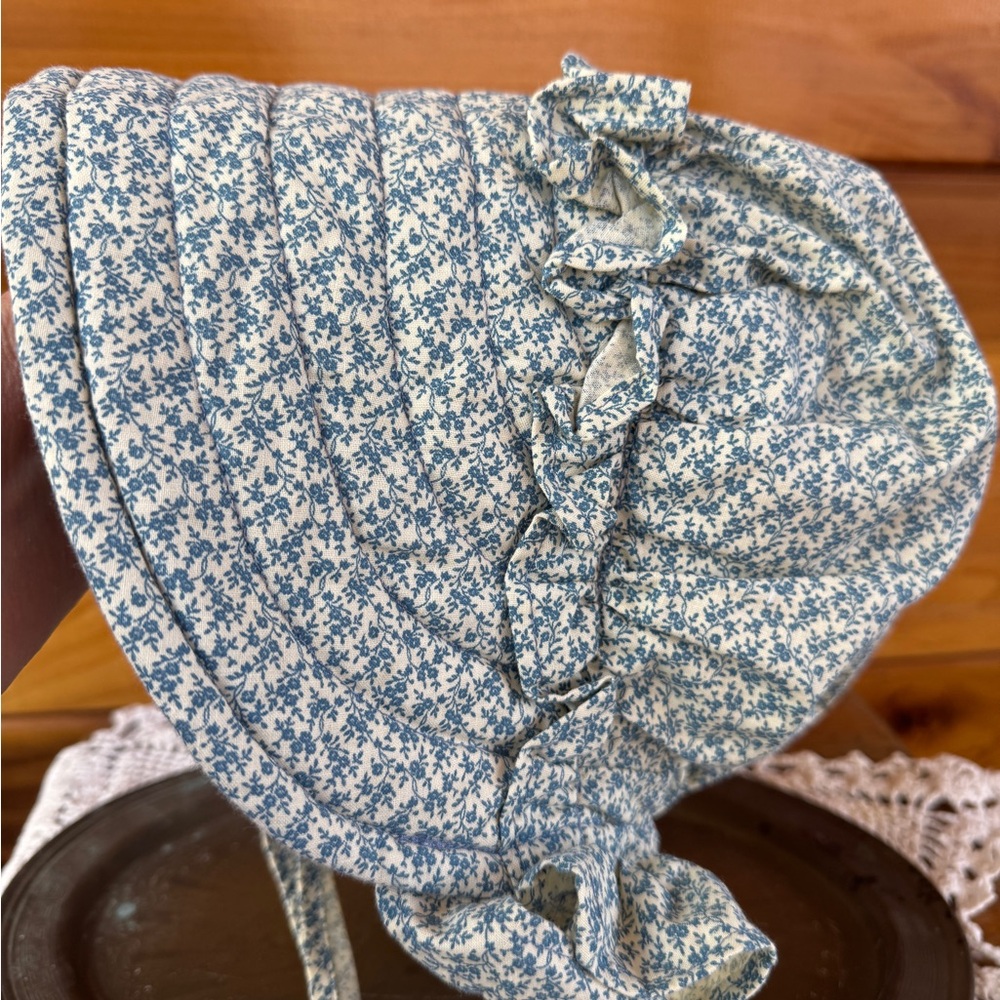 Vintage Blue Floral Quilted Bonnet